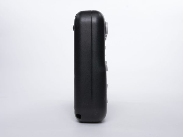 Left side view with key ring hole in bottom left corner