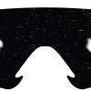 An insert for safety glasses depicting Retinitis Pigmentosa laid flat against a white background. The insert is black with two white circles where the center field of vision would be.