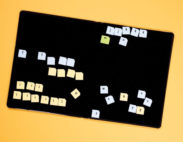 Word PlayHouse kit laid out including black felt board and white word manipulatives.