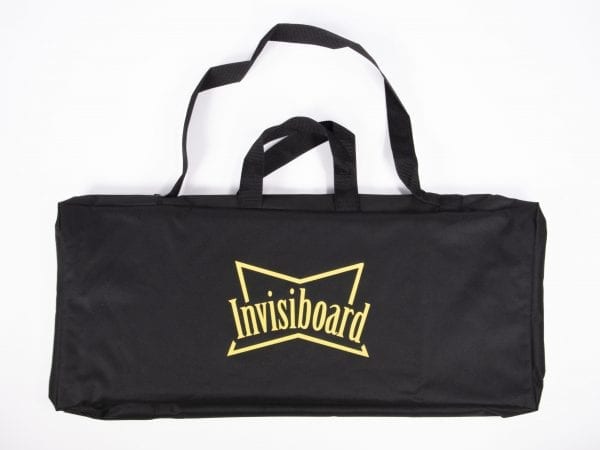 Black case with shoulder strap and handles displaying the Invisiboard logo in yellow