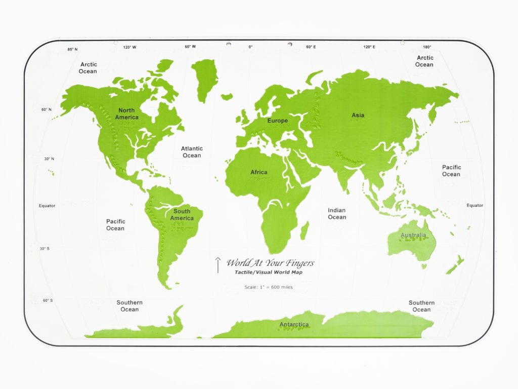 World At Your Fingers map has green land area and white for water areas