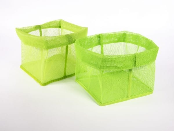 two green mesh baskets