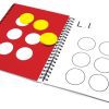 lots of dots workbook with red and white pages and yellow dots