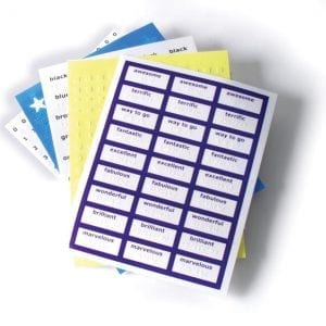 feel n peel sticker sheets with adjectives
