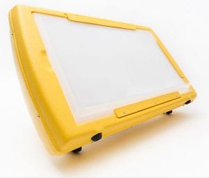 Side view of Light Box screen with yellow rim