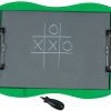 A game of tic-tac-toe drawn on tactile drawing film is attached to the green TactileDoodle frame. The black stylus is placed below the frame