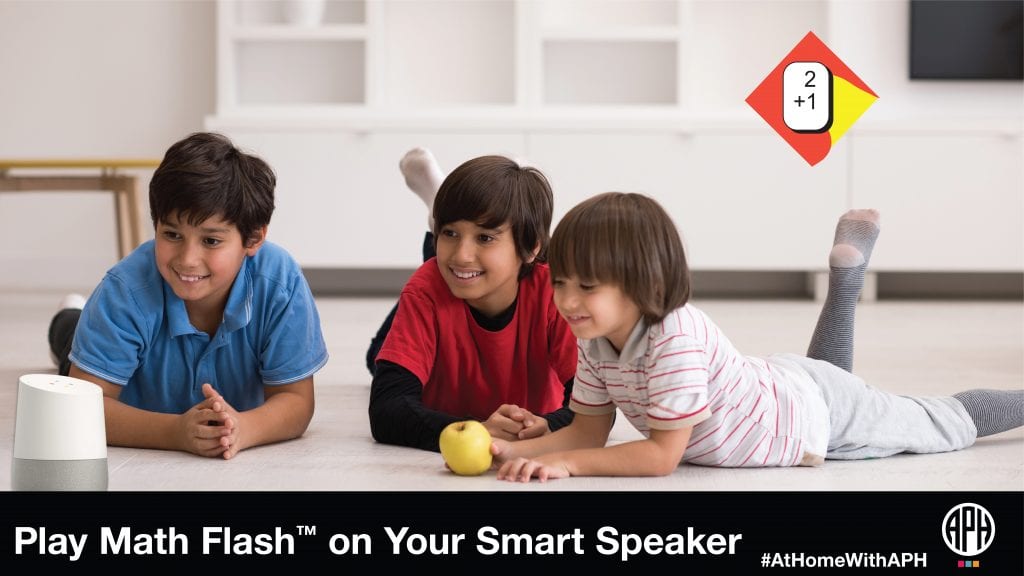 three children on the floor of a living room with a Google Home device. text reads