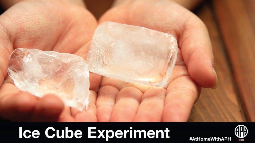 close up of hands holding ice cubes. text reads