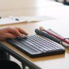 User interacting with the braille display