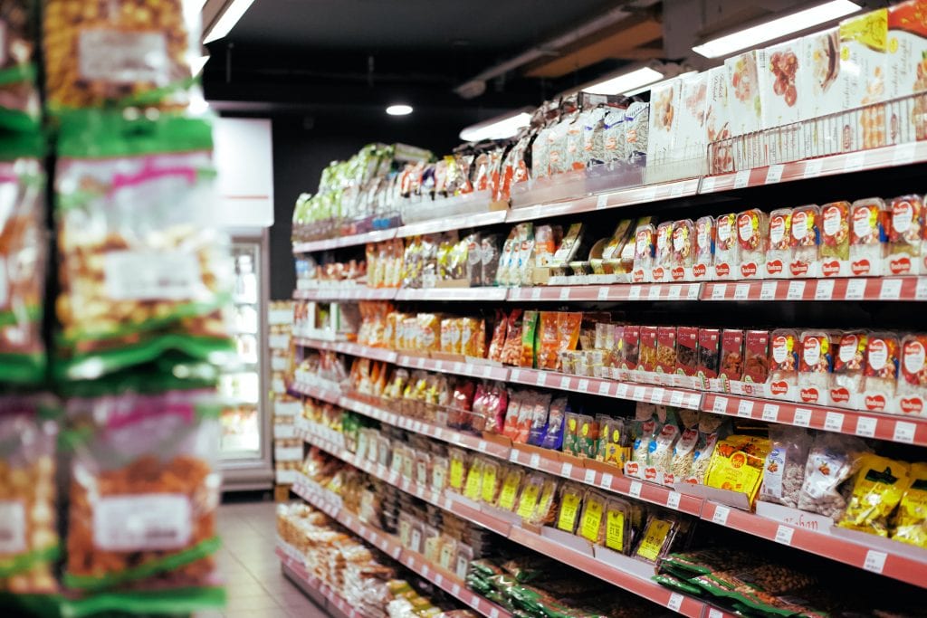 full shelves of a grocery stores