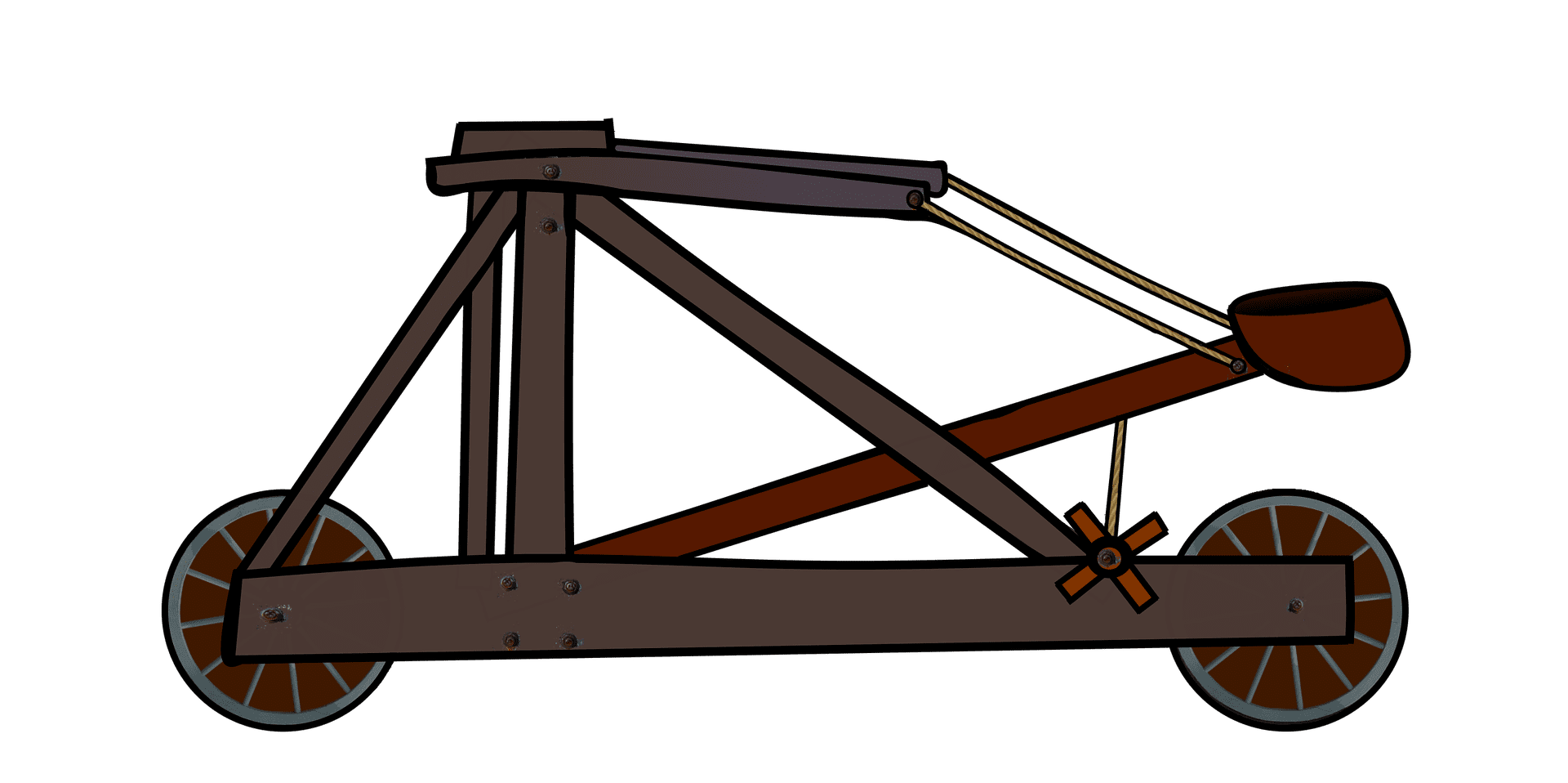 An illustration of a classic wooden catapult.