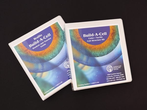 Braille Build-A-Cell Student and Teacher Guide binder and Build-A-Cell Color / Tactile Structure Kit binder.