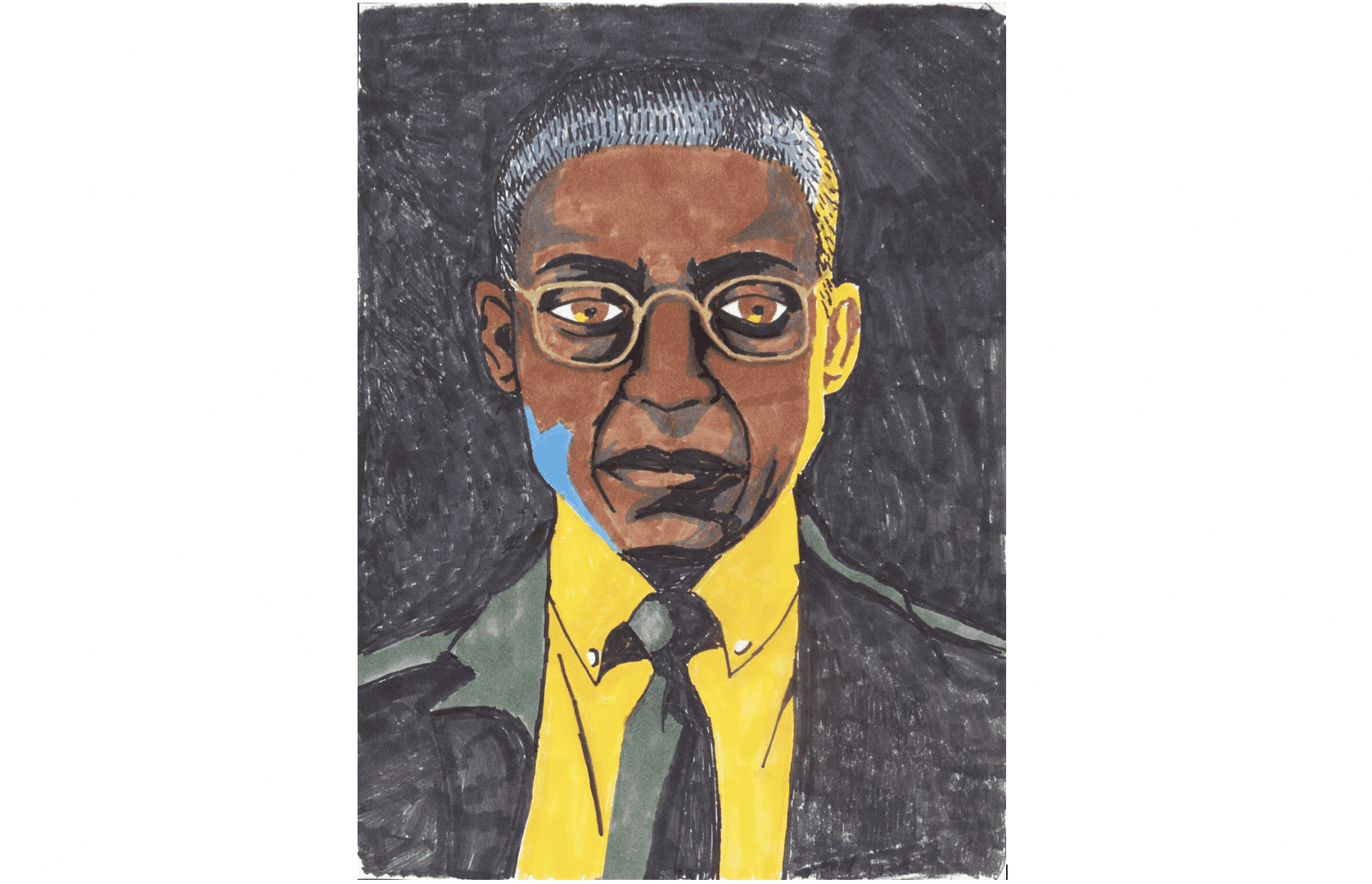portrait of a person with medium brown skin, short gray or shiny hair, eyeglasses, and wearing a coat and tie