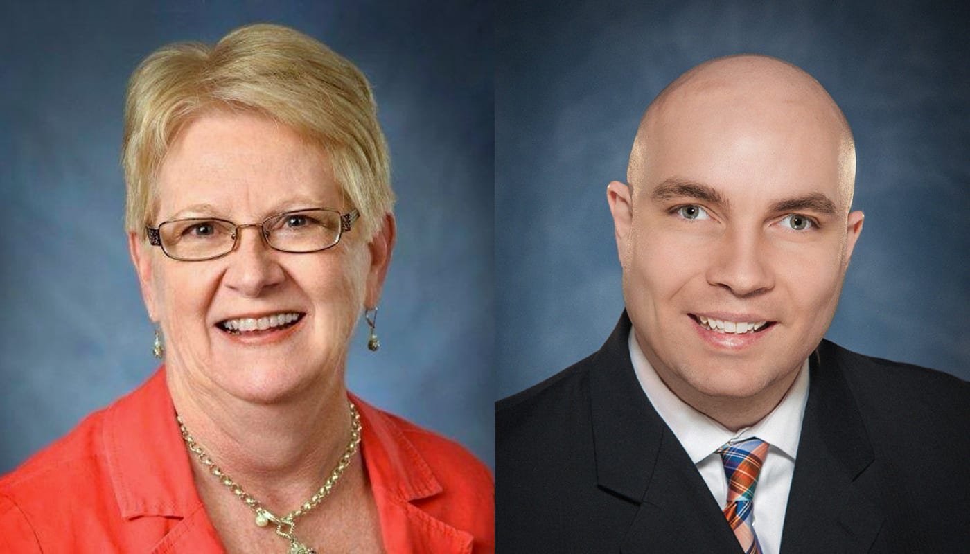 Side by side headshot photos of Dr. Marjorie Kaiser and Russell Shaffer