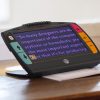 Juno magnifying text with black background and pink font