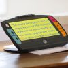 Juno magnifying text yellow background dark blue font