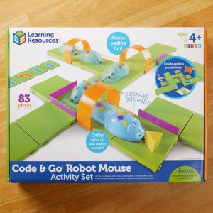 The Code and Go Mouse box on a table.