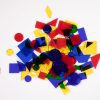 LED mini light box parquetry pieces. A pile of several translucent, colorful pieces.