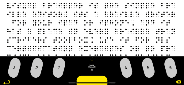 Visual Brailler desktop image displaying braille with six buttons below