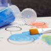 Coloring pages, palette, paint pots, paint, and brushes from Paint Pot Palette.