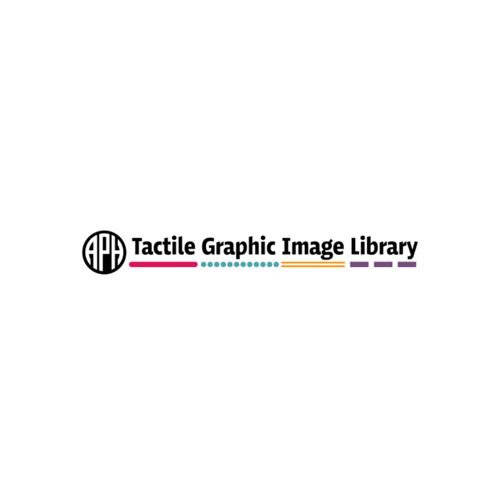 APH Tactile Graphic Image Library logo featuring different patterns in a line below the words. One is a straight pomegranate line, then a teal dotted line, then a double stripe gold line, then a purple dashed line.