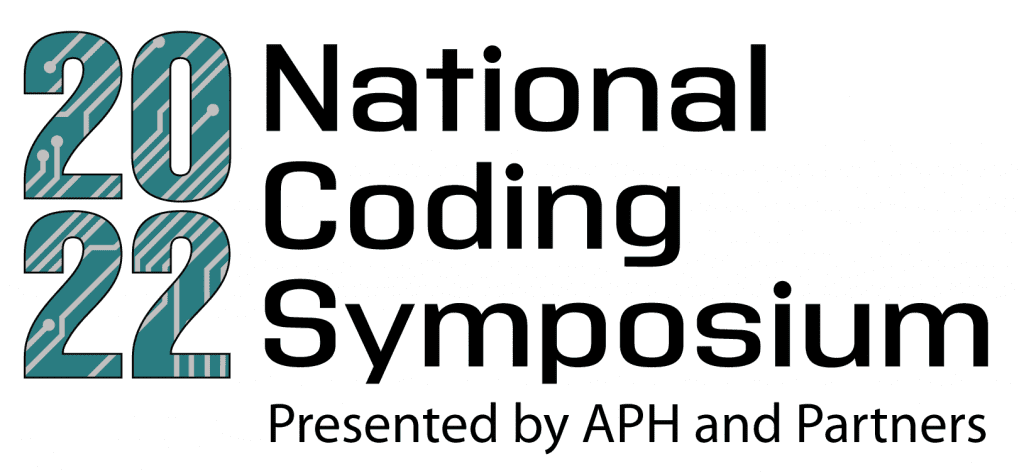 2022 National Coding Symposium logo. The numbers “2022” are teal and have a gray circuit board pattern across them. Text below reads 