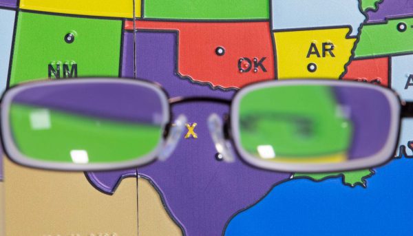 High Degree Myopia Lens viewing a map of the southeastern united states