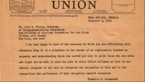 December 5, 1934 telegram to Dr. John H. Finley from President Franklin D. Roosevelt, recognizing the significance of the ceremony.
