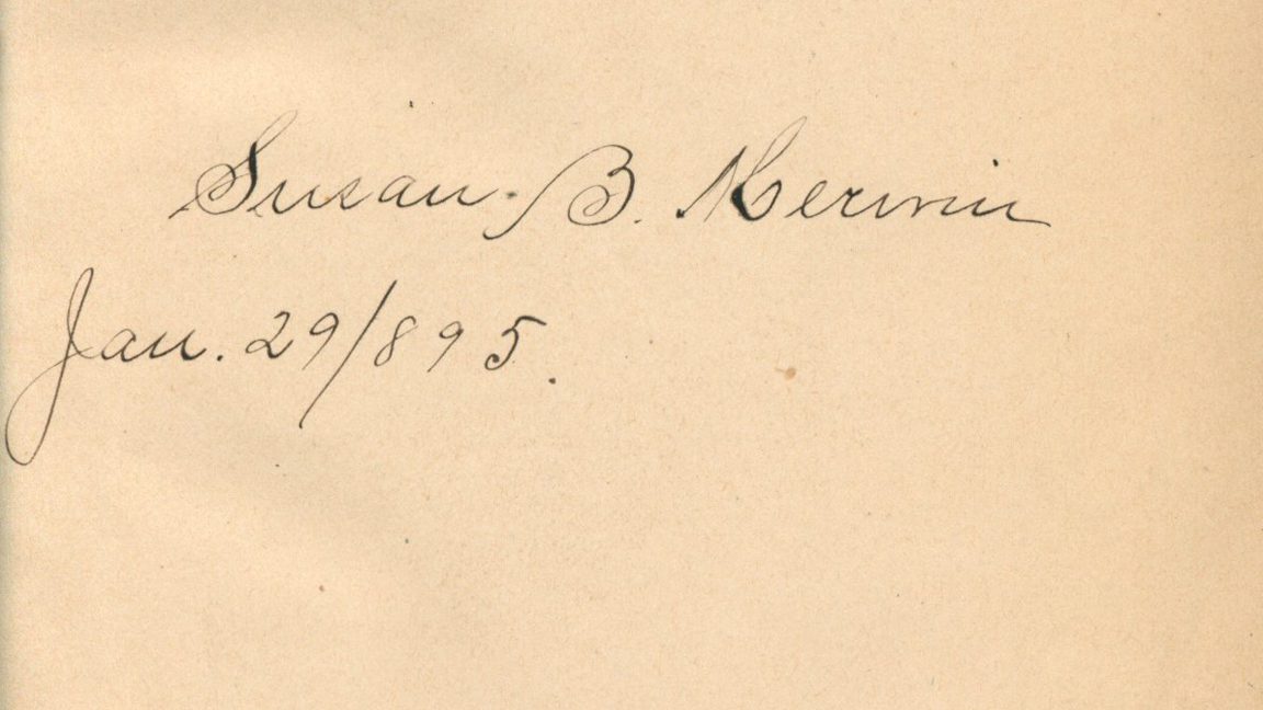A signature on aged paper that says "Susan B. Merwin. Jan. 29, 1895"