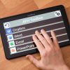 MATT Connect tablet without stand showcasing the APH Microsoft Toolbox with the following apps – Dropbox, Word, Excel, and PowerPoint