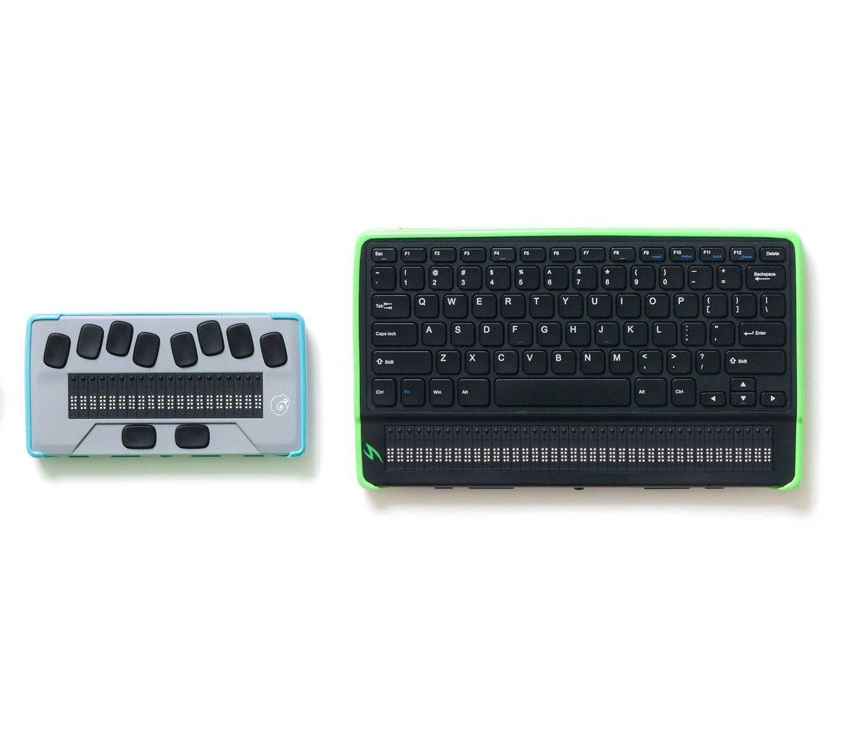 The Chameleon 20 and Mantis Q40 braille displays sit next to each other.