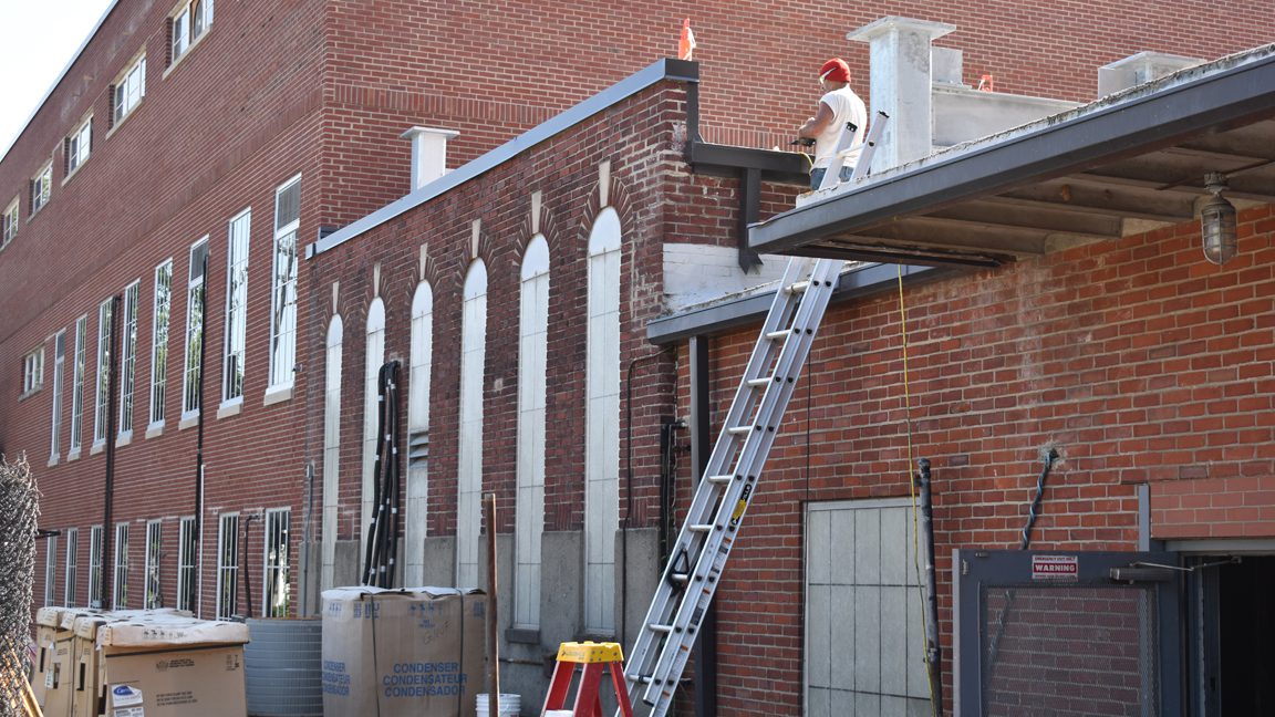 A view of renovation work on the side of the APH building.