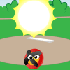 Swirl, with an animated smiling face, is positioned on a pitcher's plate underneath a large yellow and white sun. In the background are green grass and green foliage.
