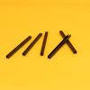 : A close up of six black U-Channels laid out on a yellow background.