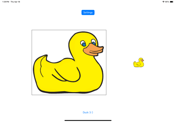 Screenshot of a large graphic of a yellow duck next to a much smaller version of the same graphic.