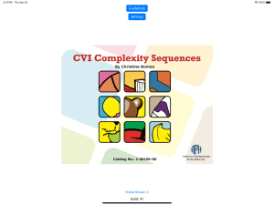 Screenshot of CVI Complexity Sequences app home screen containing the cover of the original CVI Complexity Sequences book by Christine Roman.