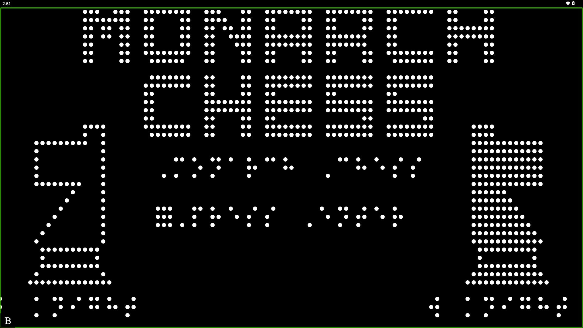 A screenshot of a tactile graphic that says "MONARCH CHESS" in print and braille with two knight chess pieces, one black and one white, on either side of the words facing outward.
