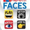 A screenshot of the Flip-Over FACES app home screen on the Apple Watch. Below the title of the app are four buttons labeled "PLAY!," "SETUP," ABOUT," and "HOW TO."
