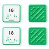 Comparison of two green square number tiles showing the differences between UEB and Nemeth for the number 18.