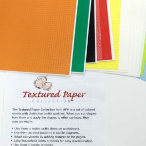 A stack of multi-colored textured paper fanned out with the textured paper insert positioned underneath.