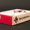 Side view of the VR Cardinal box. On the long edge is printed the the Cardinal logo, a compass-style graphic with a cardinal illustration with its beak pointing East, and the product name “VR CARDINAL LE.” On the short side are logos for APH and our partner HumanWare.