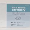A three-ring Basic Reading Inventory binder labeled "Contracted Braille" standing on a white background. The blue cover says, "Basic Reading Inventory - Student Word Lists, Passages, and Early Literacy Assessments" and list the authors.
