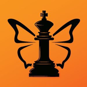 A chess piece is shown in front of two Monarch wings.