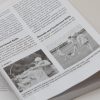 An open page of PE and Sports with a hand holding the bottom right corner of the page. There are two photos, one of a student learning archery from a teacher and another of three girls playing soccer.