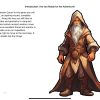 A screenshot of the introductory screen of the app. On the right is the wizard Cedric, and a block of text is on the left.