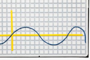 The graph of the trigonometric function y = sin(x) is arranged on the grid board of the AnyMath Kit.