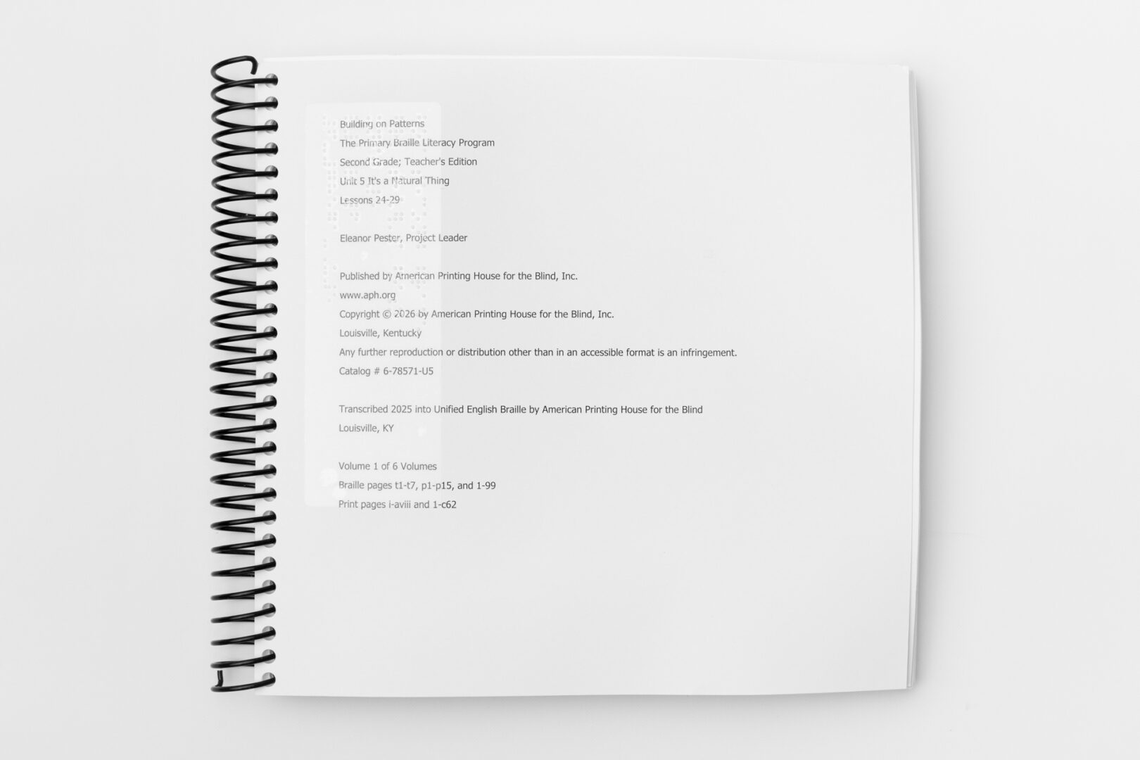 A top-down shot of the BOP 2nd Grade Unit 5 Braille Teacher's Kit cover.