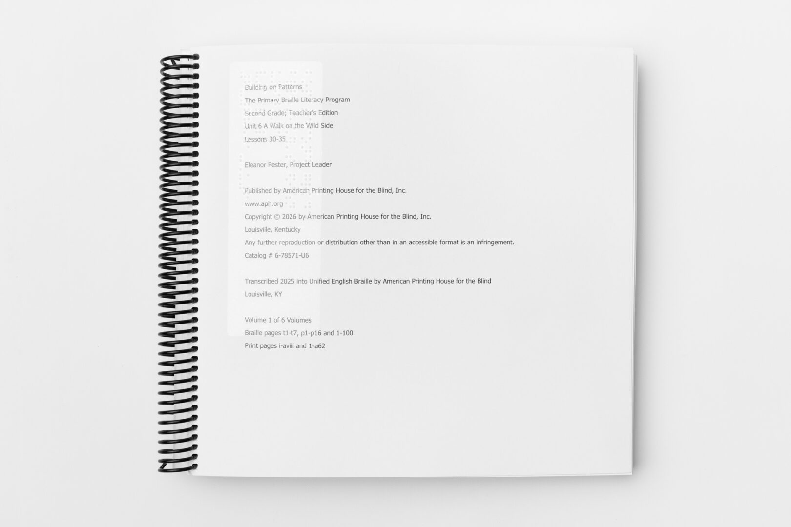 A top-down shot of the BOP 2nd Grade Unit 6 Braille Teacher's Kit cover.