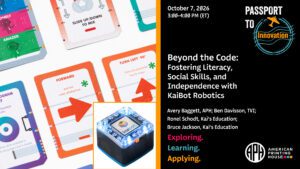 Images of the KaiBt robot and KaiBot cards appear next to a paragraph of text with the webinar title and presenter names.