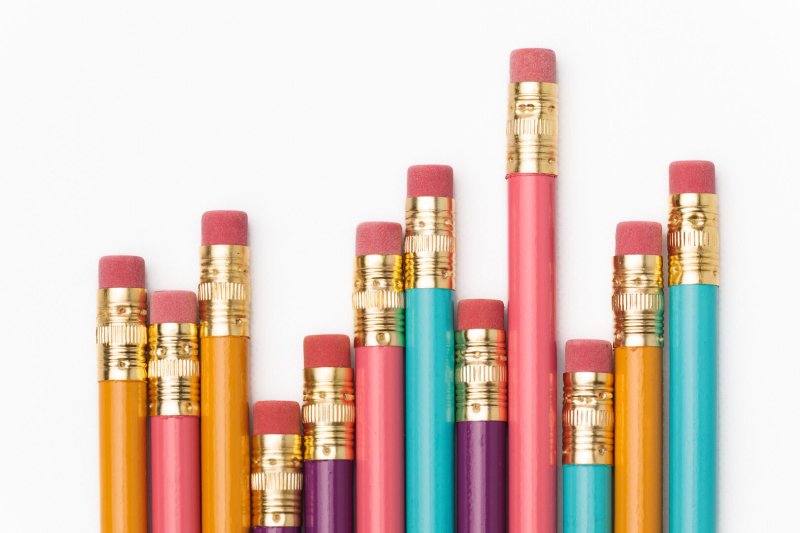 A close up of the attached erasers on the ends of the bold line pencils.